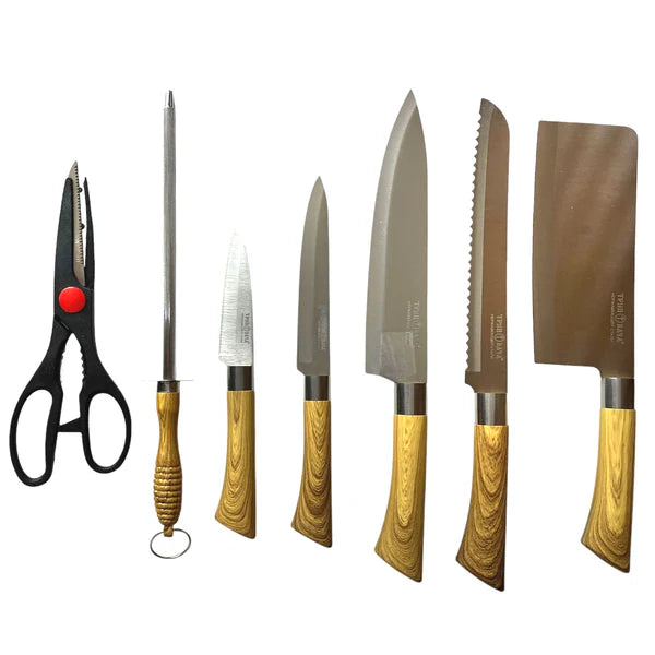 Set Cuchillos Tijera Chaira Base Cocina Picar Carne Vegetale