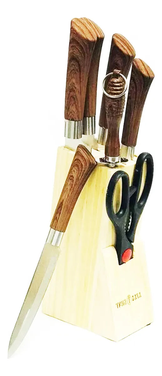 Set Cuchillos Tijera Chaira Base Cocina Picar Carne Vegetale
