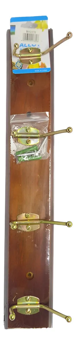 Perchero De Pared De Madera Con 4 Ganchos Metalicos