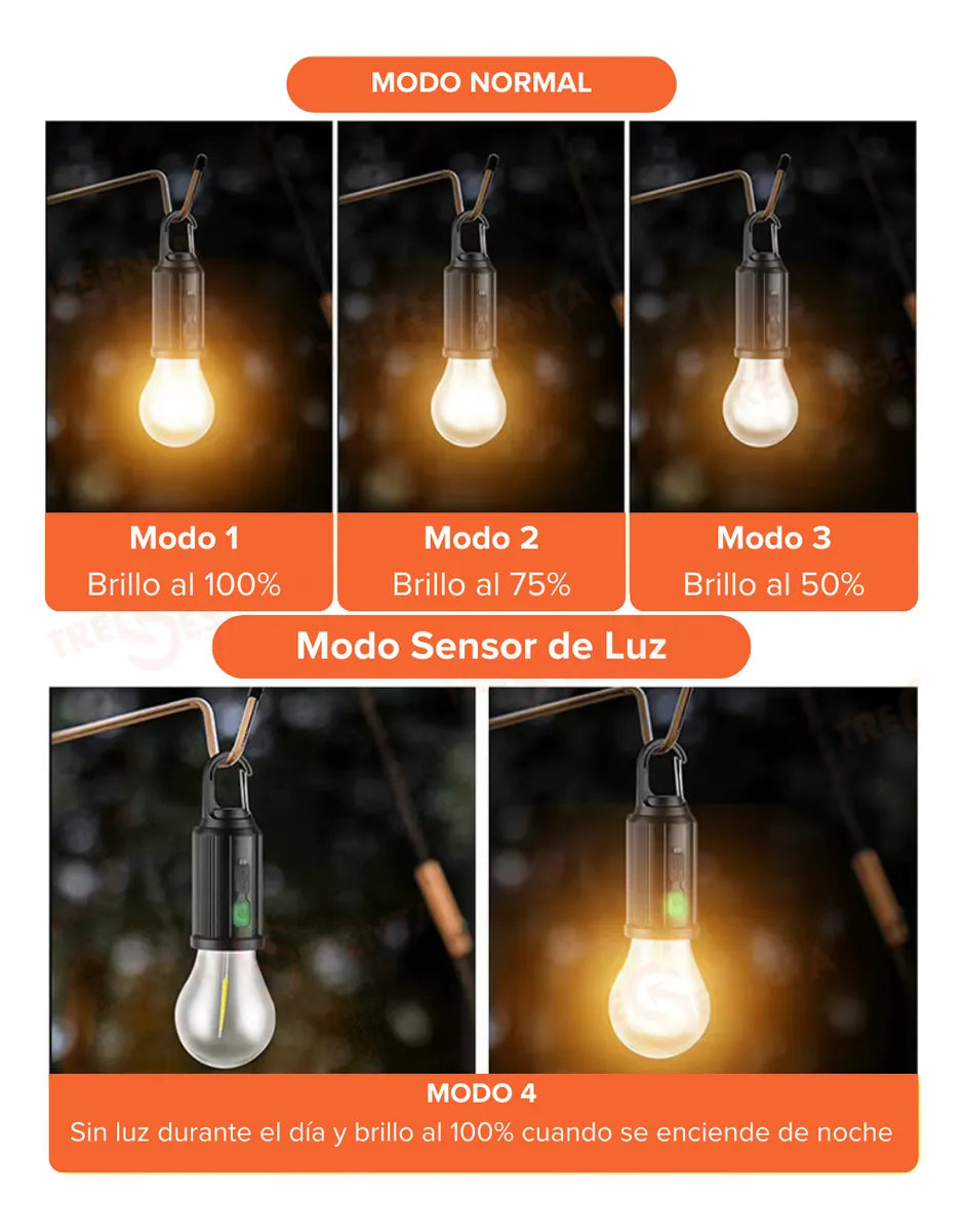 Lampara Bombita Recargable Solar Camping Exterior Impermeabl
