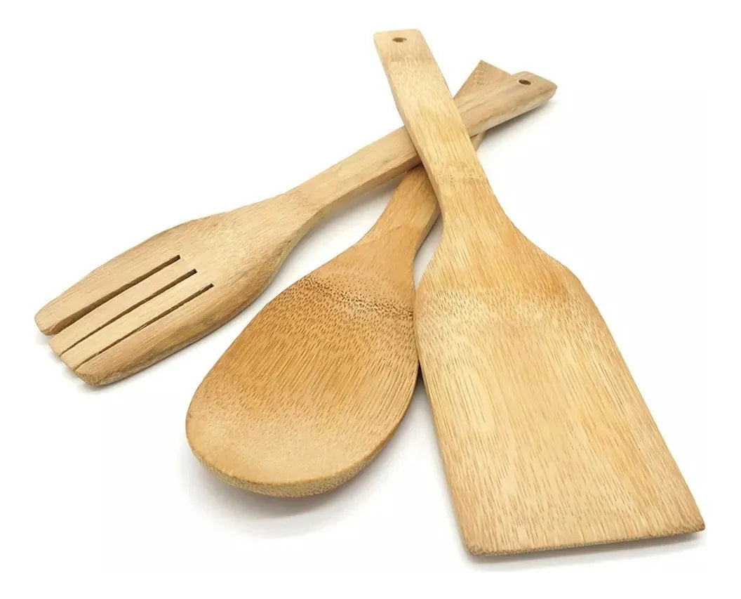 Juego X3 Utensilios Cucharas De Bamboo Para Cocina