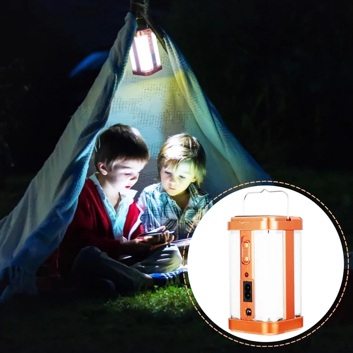 Lámpara de emergencia recargable y panel solar con colgante