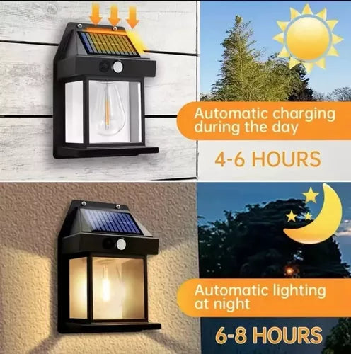 Farol Solar De Pared + Sensor Movimiento Luz Cálida Exterior