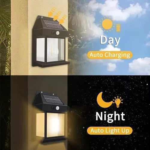 Farol Solar De Pared + Sensor Movimiento Luz Cálida Exterior