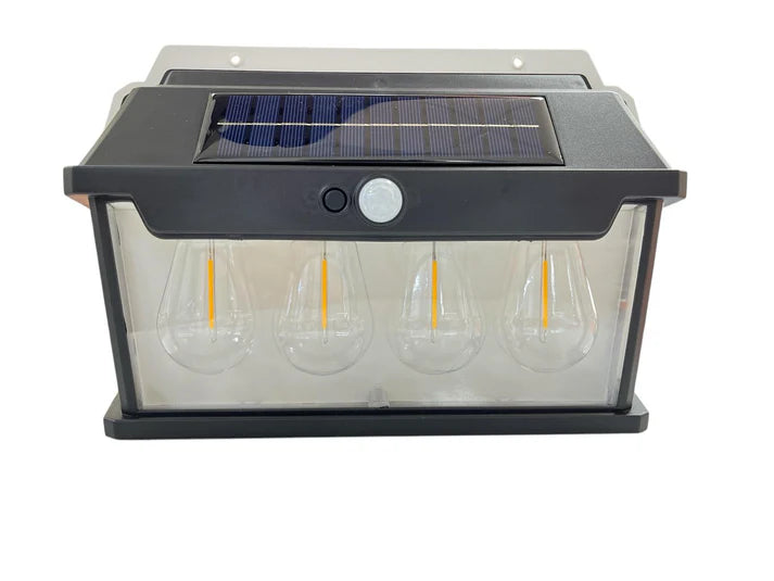 Lámpara Solar De Pared Exterior 4 Bombillos Luz Cálida