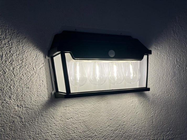 Lámpara Solar De Pared Exterior 4 Bombillos Luz Cálida