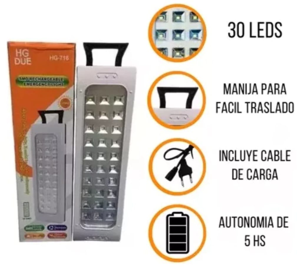 Luz De Emergencia 30 Leds Lampara Portatil Recargable