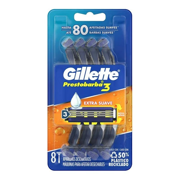 Gillette Prestobarba3 con 3 Hojas,con 8 pzas