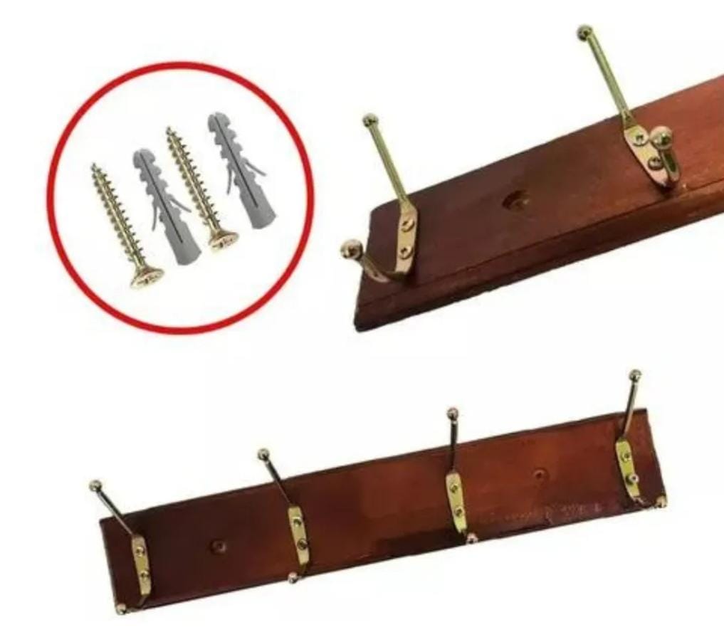 Perchero De Pared De Madera Con 4 Ganchos Metalicos