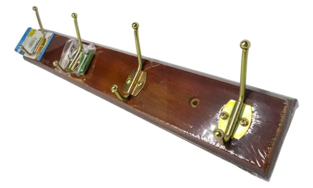 Perchero De Pared De Madera Con 4 Ganchos Metalicos