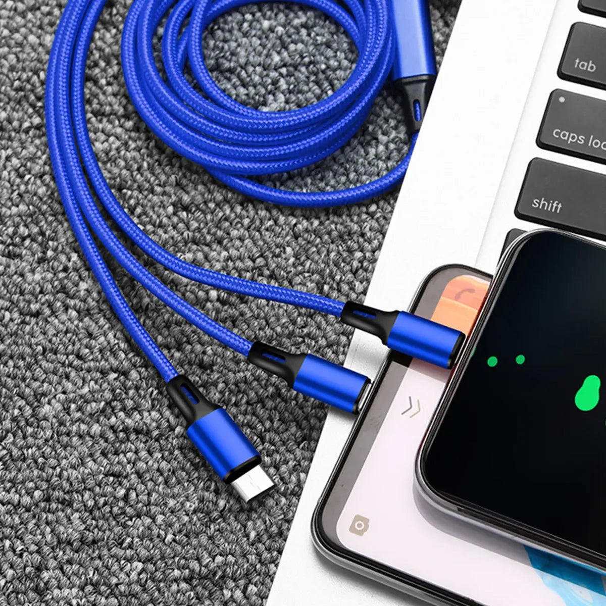 Cable De Carga Usb Universal 3 En 1 Trenzado De Nylon