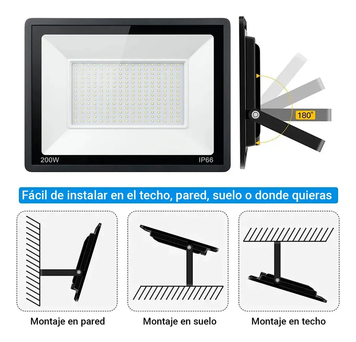 Foco Led 100w Interior Exterior Luminaria Calidad Ip66 Negro Blanco Frío