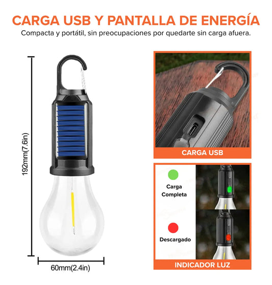 Lampara Bombita Recargable Solar Camping Exterior Impermeabl