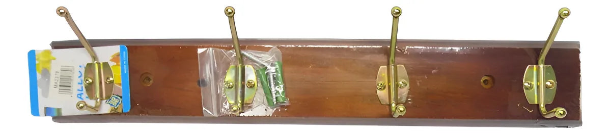 Perchero De Pared De Madera Con 4 Ganchos Metalicos