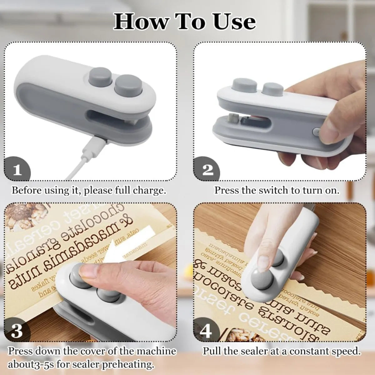 Mini Sellador Bolsa Térmico Recargable Usb Portátil Sellado