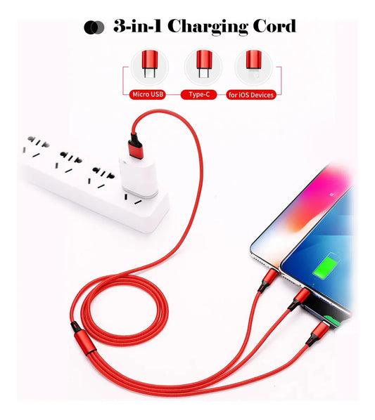 Cable De Carga Usb Universal 3 En 1 Trenzado De Nylon