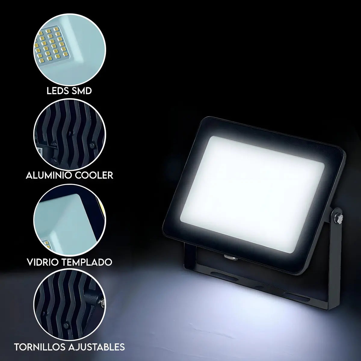 Foco Led De 200w Reflector Luz Blanca, Exterior, Ip66 Negro