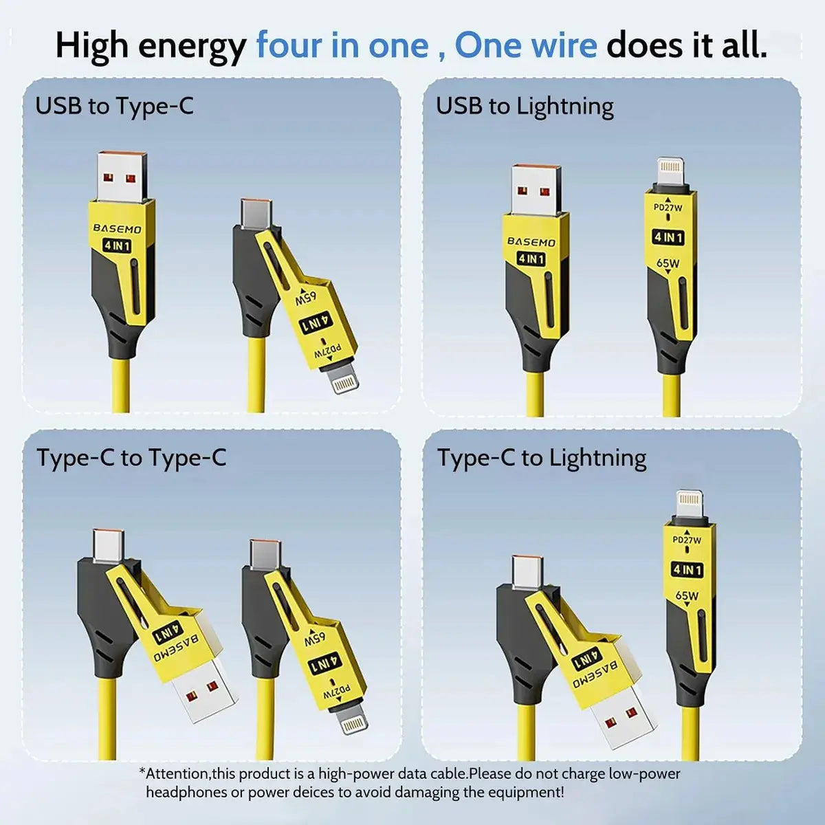 Cable Espiral 4 En 1 Usb A Type C Y Lightning 65w