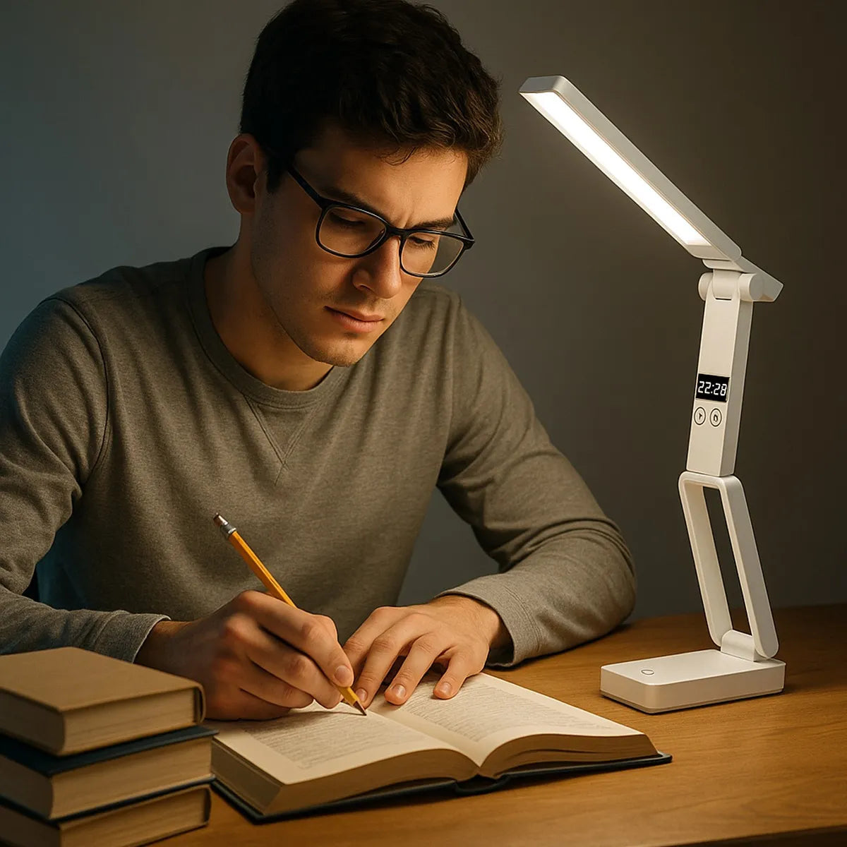 Lampara Portátil Reloj Escritorio Plegable Mesa Luz Lectura