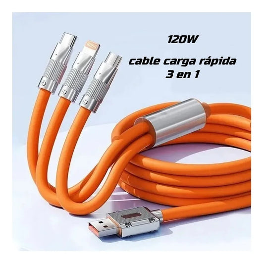 Cable Carga Rapida Usb 3 En 1 120w Usb A V8/tipo C/lighning