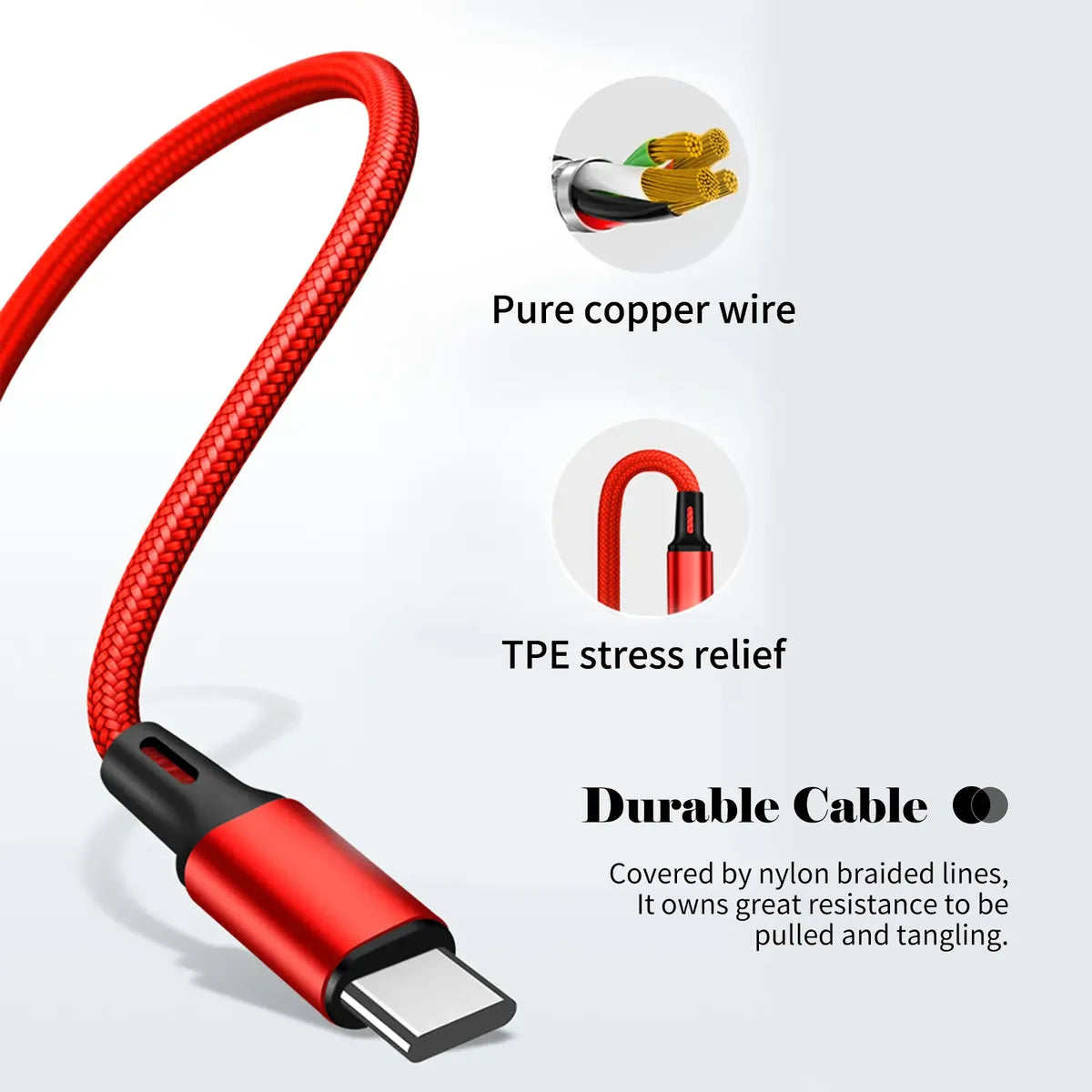 Cable De Carga Usb Universal 3 En 1 Trenzado De Nylon