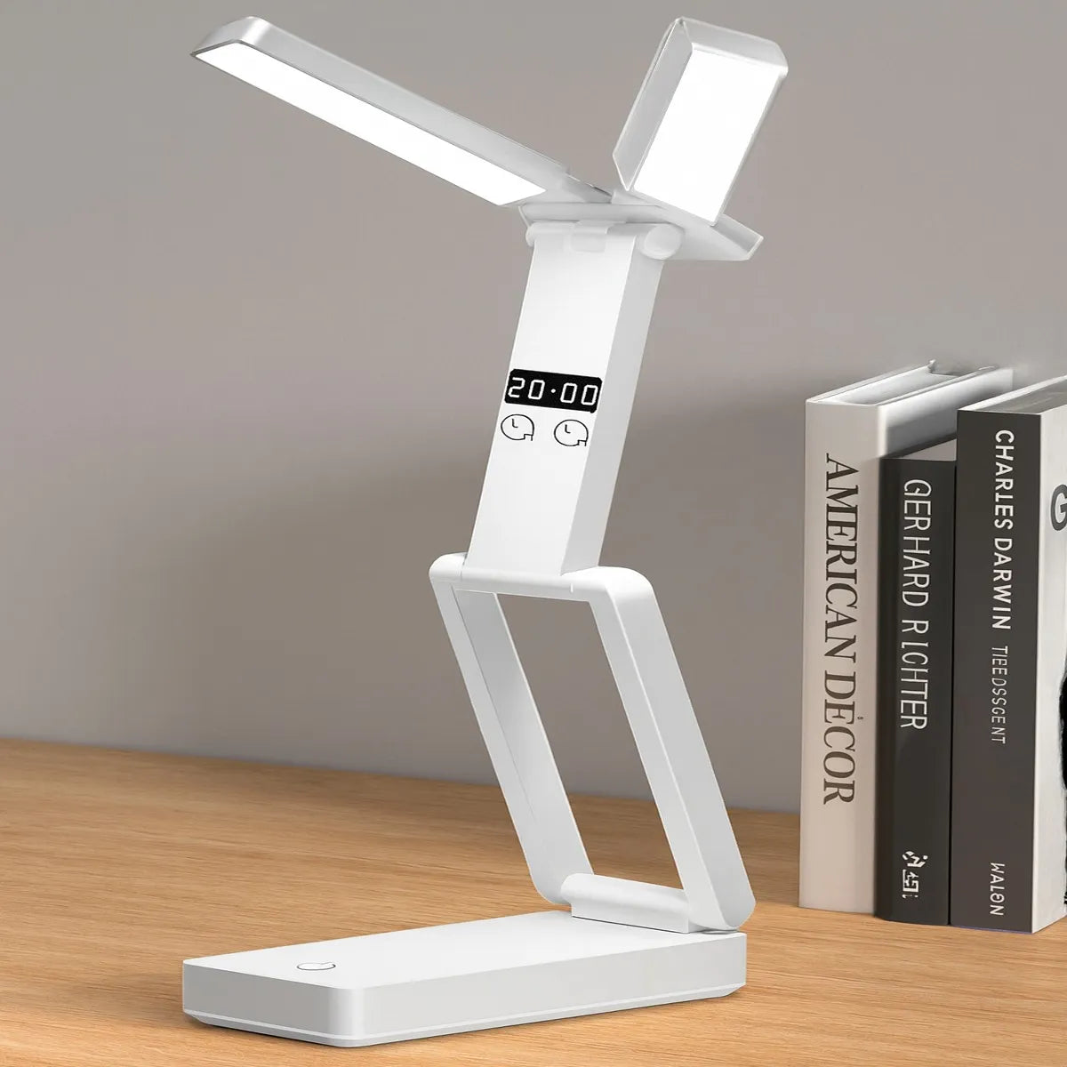 Lampara Portátil Reloj Escritorio Plegable Mesa Luz Lectura