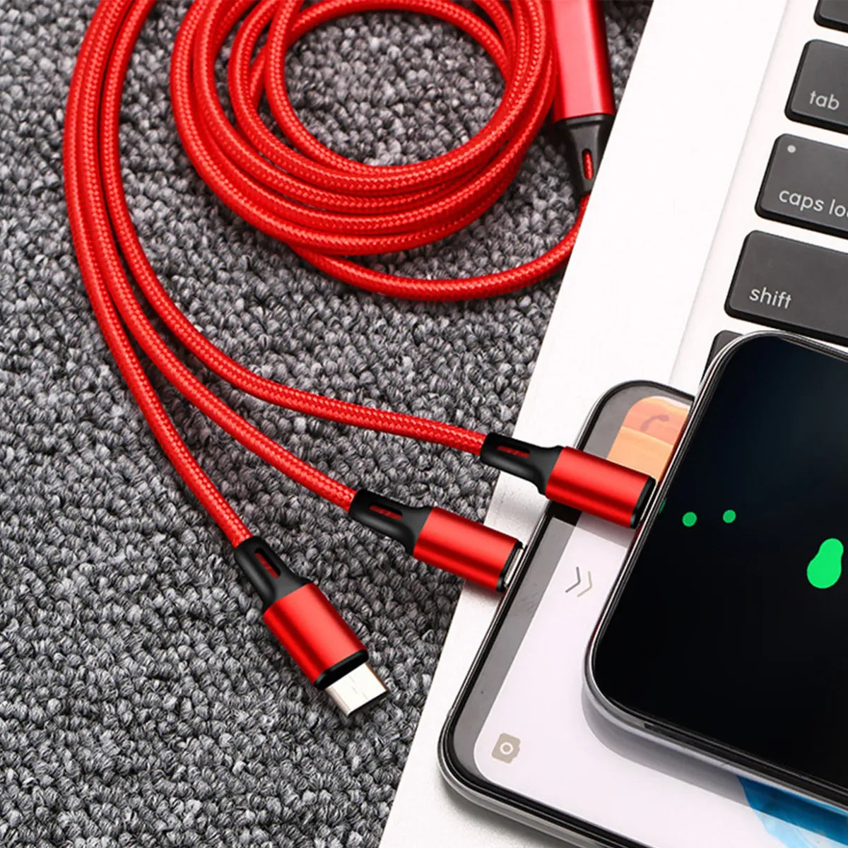 Cable De Carga Usb Universal 3 En 1 Trenzado De Nylon