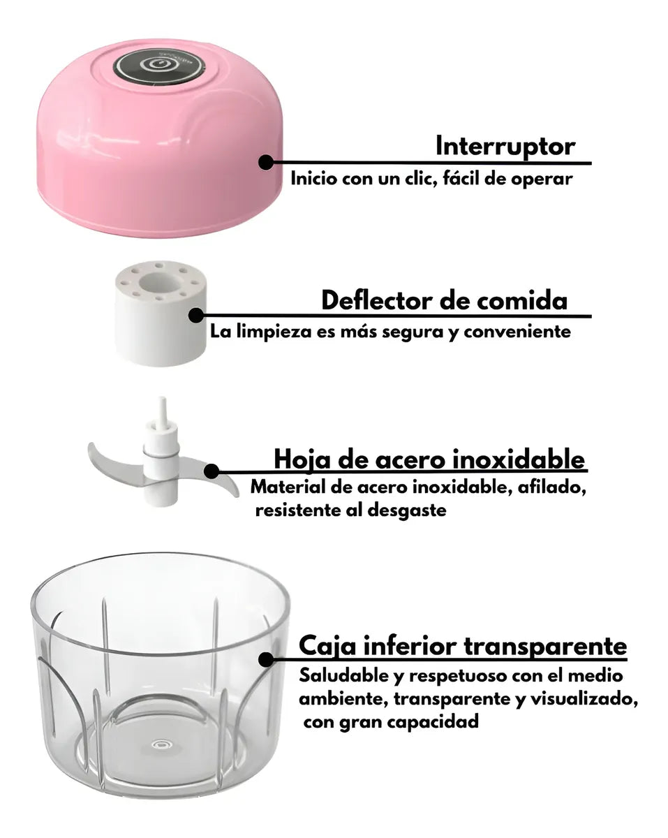 Mini Picadora Eléctrica Usb Recargable Ajo Cebolla Sin Cable