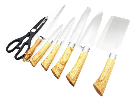 Set Cuchillos Tijera Chaira Base Cocina Picar Carne Vegetale
