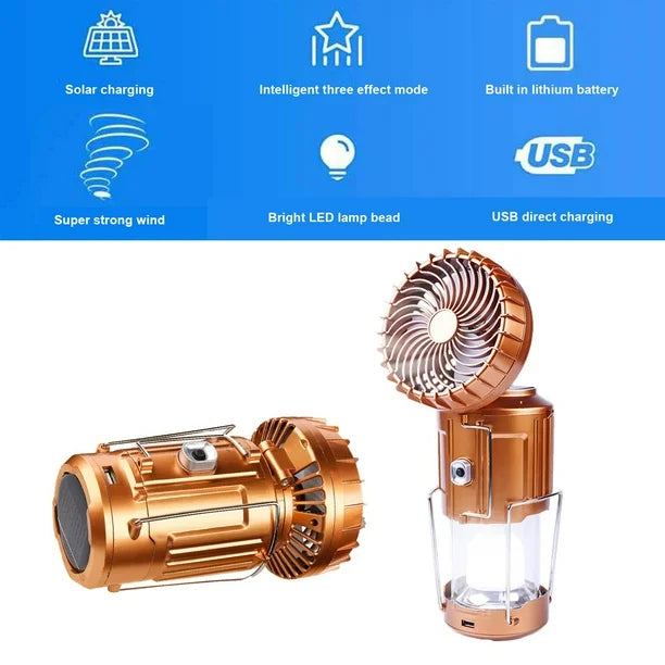 Farol con Ventilador Panel Solar y Entrada USB