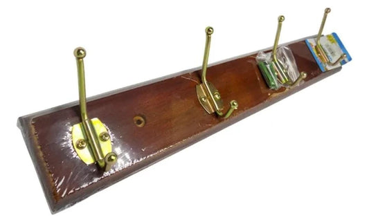 Perchero De Pared De Madera Con 4 Ganchos Metalicos