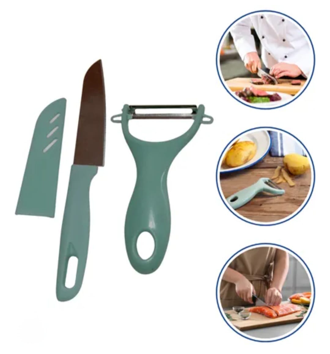 cuchillo de cocina con pelapapa y tabla