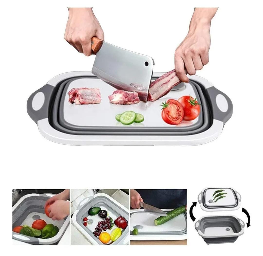 Tabla De Cortar Plegable De Silicona Bandeja Escurridora