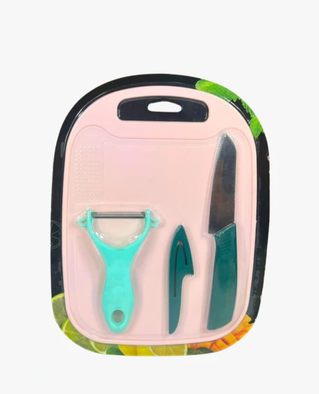 cuchillo de cocina con pelapapa y tabla