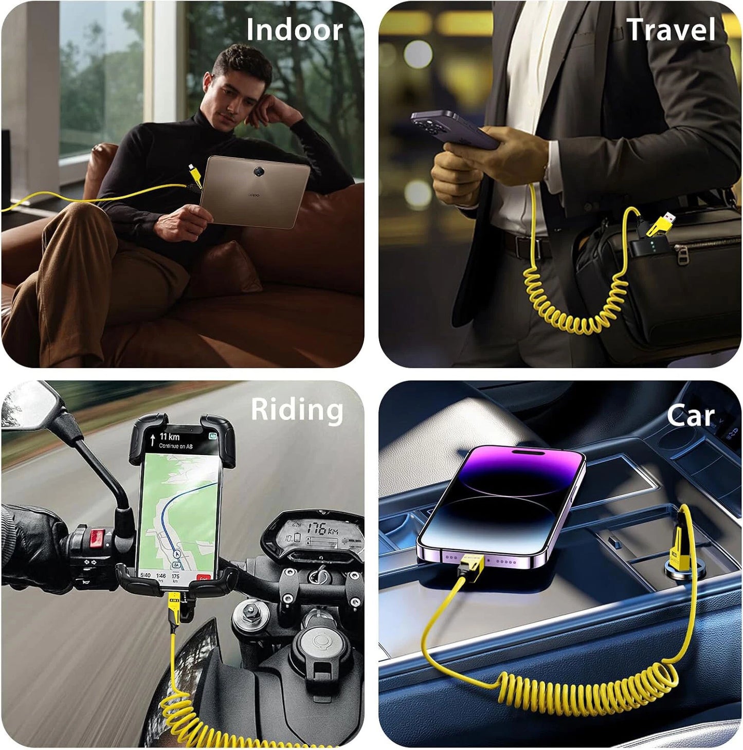 Cable Espiral 4 En 1 Usb A Type C Y Lightning 65w
